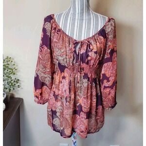 Boston Proper Women's Sz 10 Blouse Sheer Balloon Sleeve Top Elastic Waist